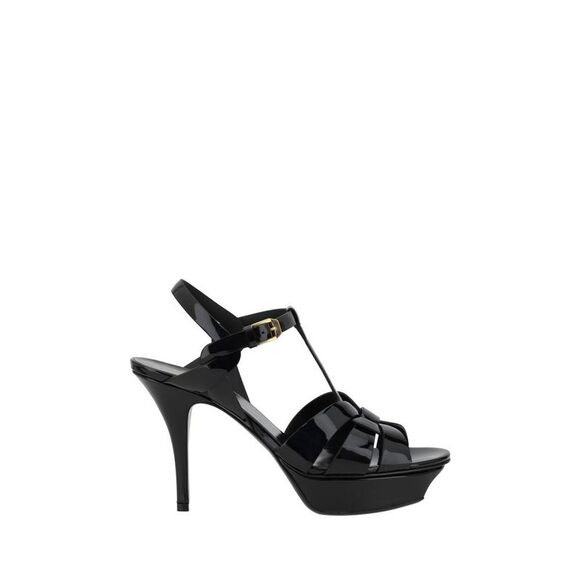 Saint Laurent Black Calf Leather Bos Taurus Stiletto Heel Women\'s Sandals